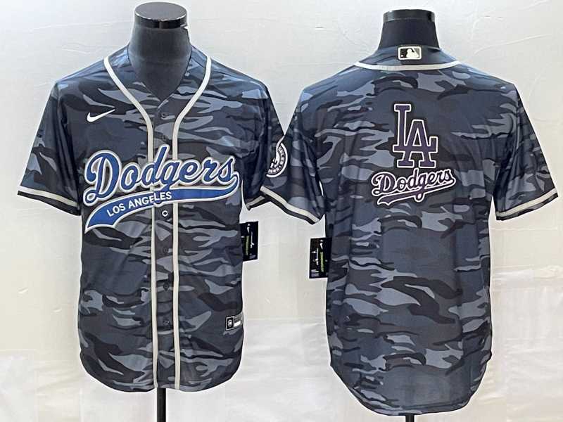 Men%27s Los Angeles Dodgers Gray Camo Team Big Logo Cool Base With Patch Stitched Baseball Jerseys->los angeles dodgers->MLB Jersey
